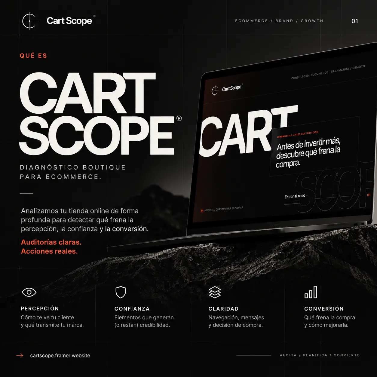 Identidad visual de Cart Scope aplicada a un diagnóstico ecommerce